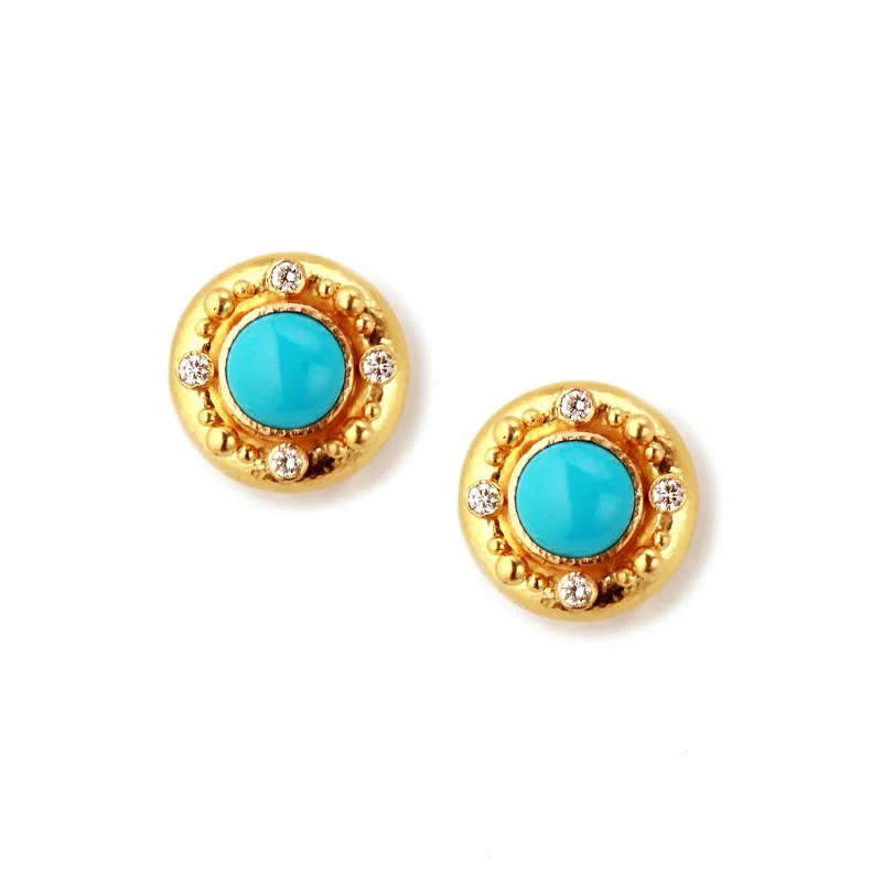 Vivid moonstone earrings-Sleeping Beauty Turquoise and Diamond Earrings