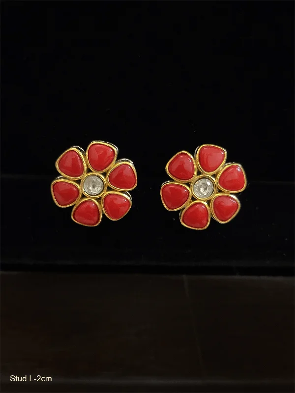 Subtle rim earrings-Flower design dual polish studs(2cm)