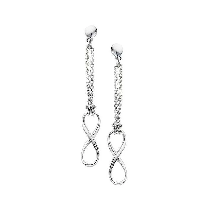 Dusk-cut earrings-Free Hanging Infinity Chain Dangle Drop Earrings 925 Sterling Silver