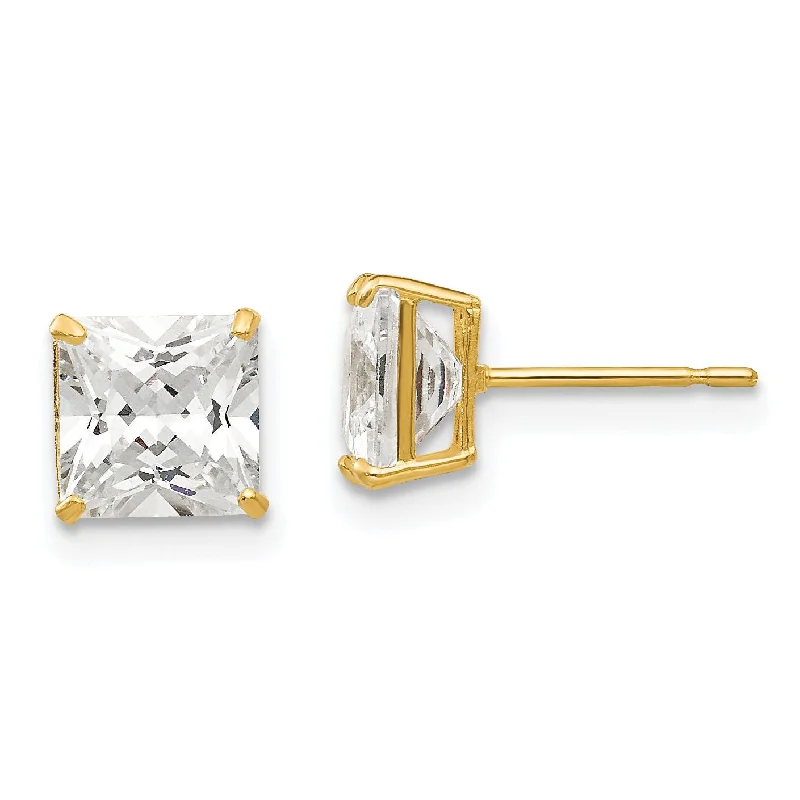 Ripple motif earrings-Genesis: Princess Cut Ice on Fire CZ Wire Basket Earrings 14K Yellow Gold