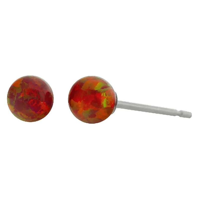 Vivid stone earrings-Ginger: 4mm Flame Red Australian Opal Ball Stud Earrings 14k White Gold