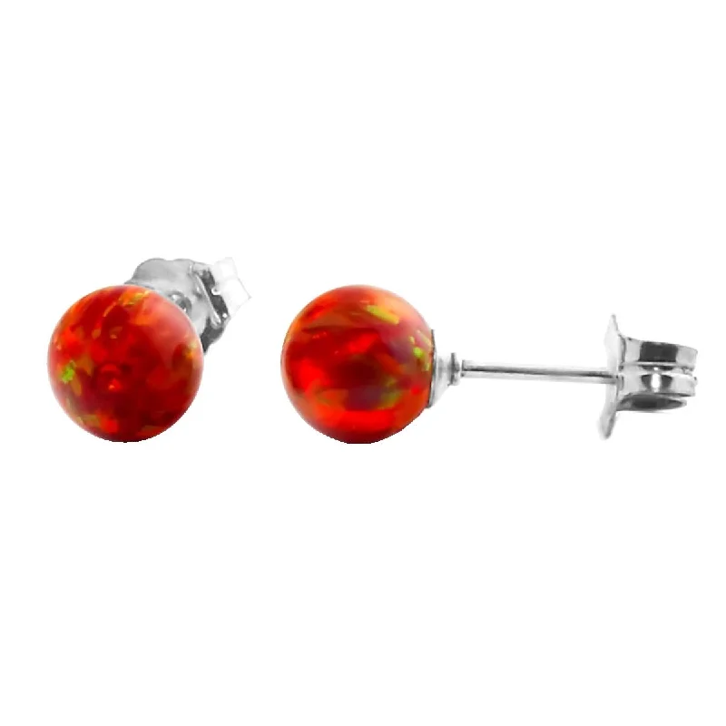 Sparkling silver earrings-Ginger: 6mm Flame Red Australian Opal Ball Stud Earrings 14k White Gold