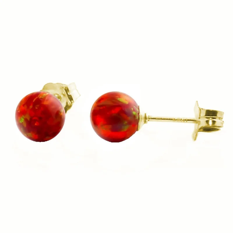 Stout-band earrings-Ginger: 6mm Flame Red Australian Opal Ball Stud Earrings 14k Yellow Gold