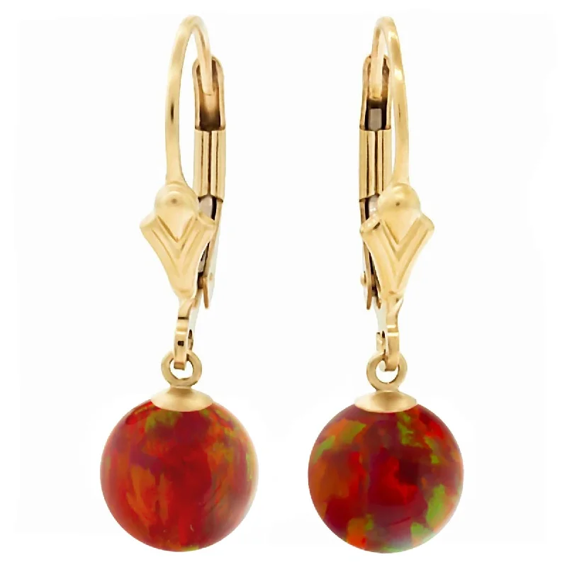 Pocked earrings-Ginger: Flame Red Created Australian Opal Ball Drop Leverback Earrings 14-20 Gold Filled