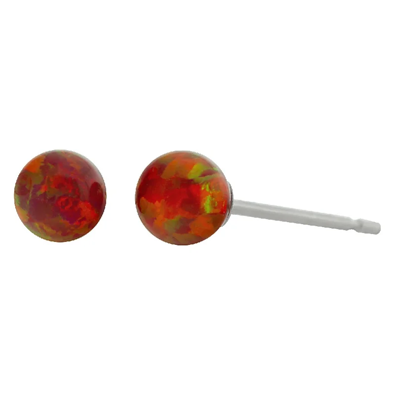 Delicate filigree earrings-Ginger: Flame Red Created Australian Opal Ball Stud Earrings 14k White Gold