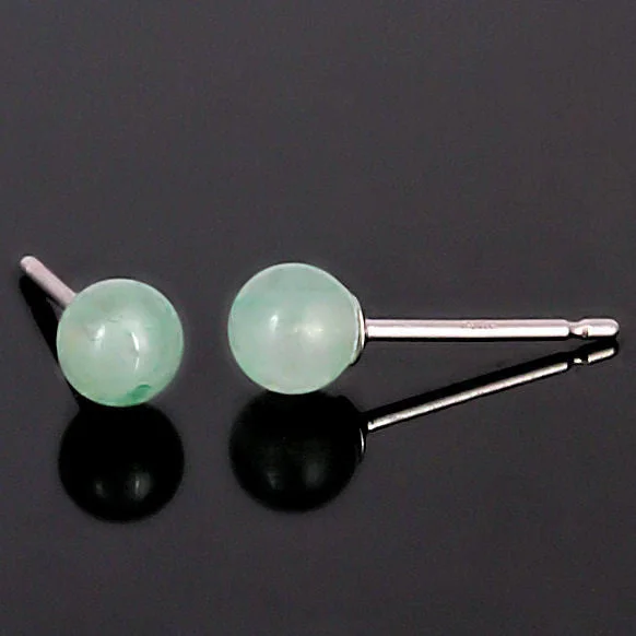 Coiled helix earrings-Green Jade Aventurine 4mm Ball Stud Post Earrings 925 Sterling Silver