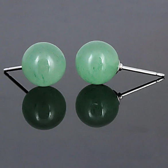 Radiant ruby earrings-Green Jade Aventurine 6mm Ball Stud Post Earrings 14K White Gold