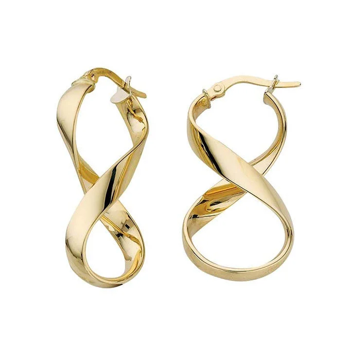 Seven-heart earrings-Greg Anthony Contemporary Infinity Ribbon Earrings 14K Yellow Gold