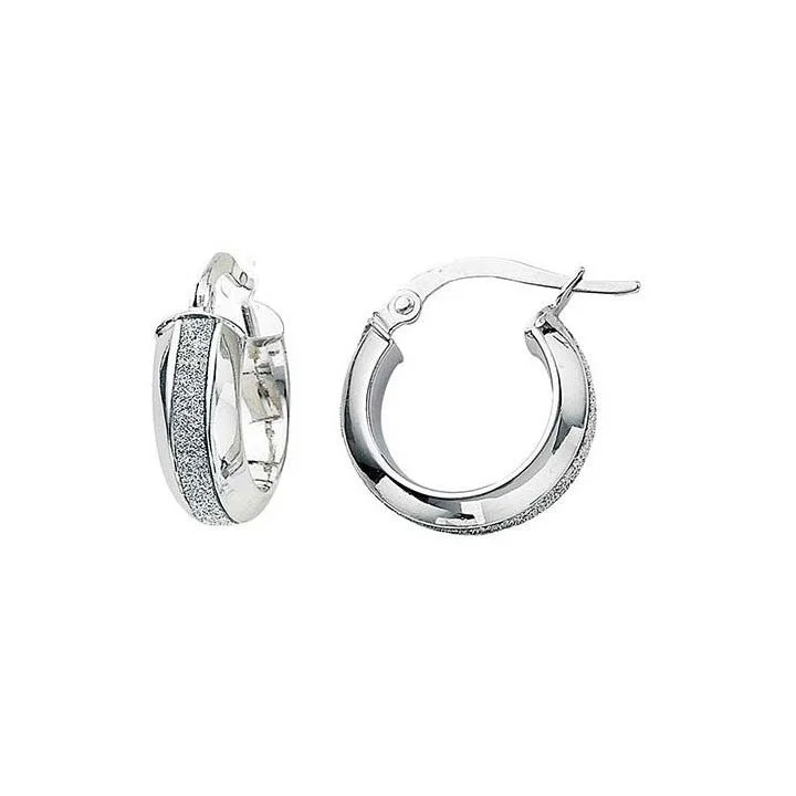 Worn rim earrings-Greg Anthony Glitter Gold Hoop Earrings Sm 14K White Gold