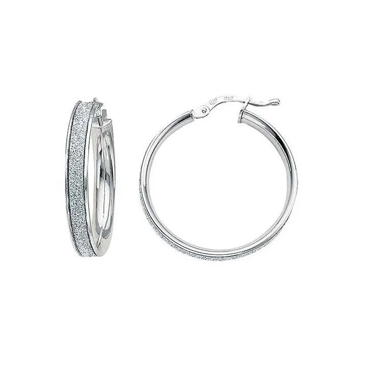 Arching ridge earrings-Greg Anthony Italian Glitter Hoop Earrings Lg 925 Sterling Silver