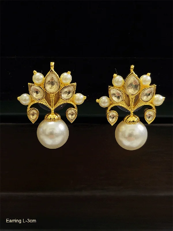 Held stone earrings-Half flower design earring with pearl drop