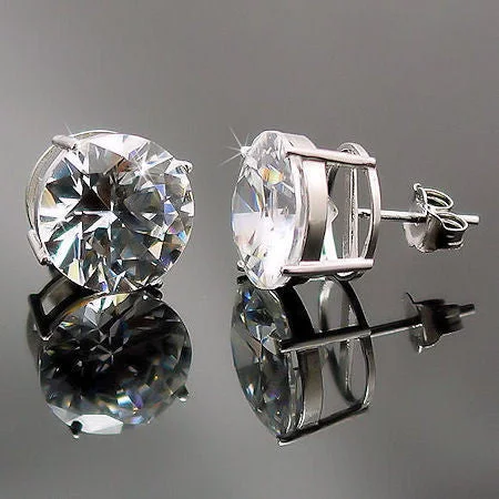 Glossy jet earrings-Hallie: 8ct Russian Ice Diamond CZ 10mm Cast Stud Earrings White Gold