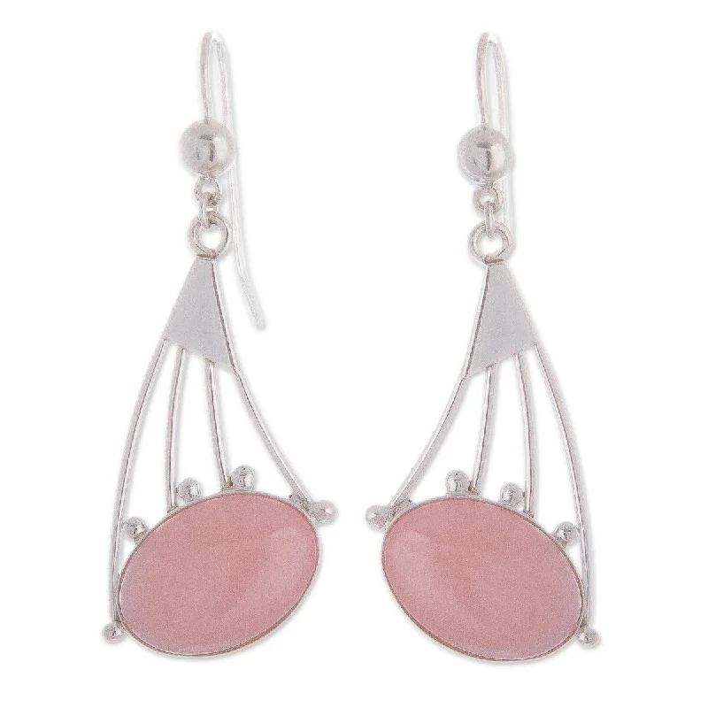 Sleek gem earrings-Handmade Inca Comets Rose quartz dangle earrings (Peru) - 9' x 12'