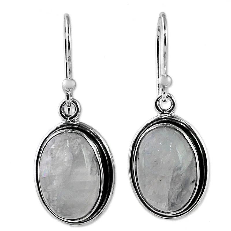 Antique topaz earrings-Handmade Lunar Goddess Rainbow Moonstone Earrings (India) - 1.3*0.5