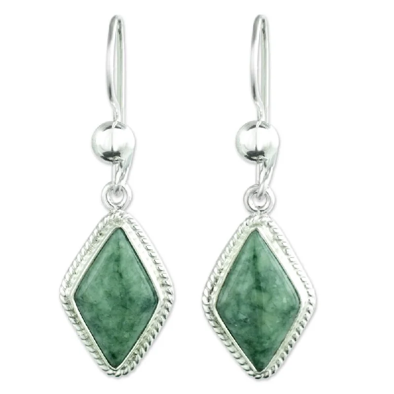 Furrowed pattern earrings-Handmade Maya Life Sterling Silver Jade Earrings (Guatemala)