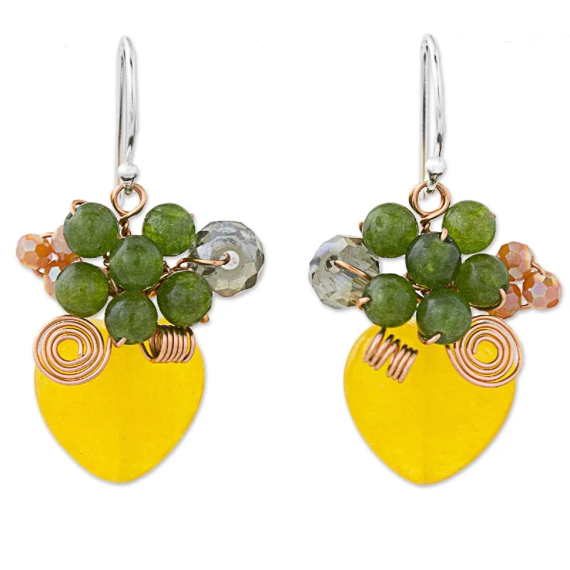 Raised stone earrings-Handmade Quartz Dangle Earrings, 'Love Garden in Yellow' (Thailand) - 1.4*0.7