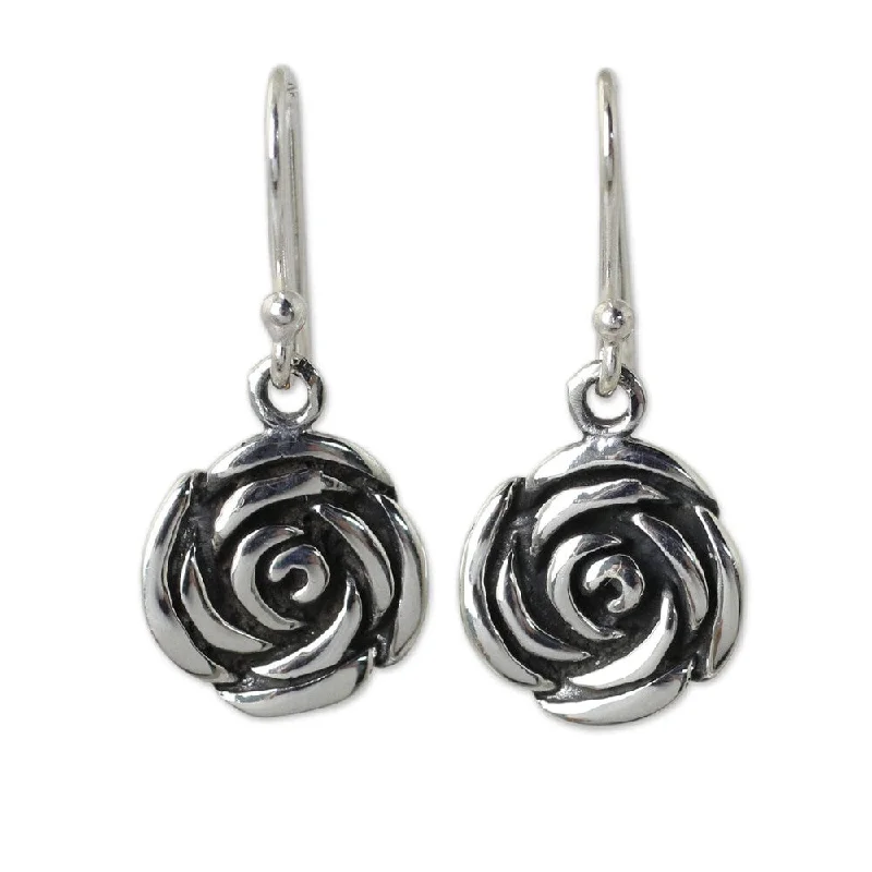 Lone pearl earrings-Handmade Spiral Rose Sterling Silver Earrings (Thailand)