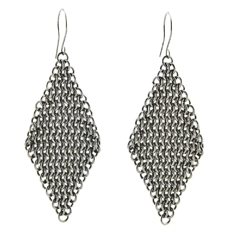 Scored hoop earrings-Handmade Stainless Steel 'Linked Rhombi' Earrings (Brazil) - 2.8*1.2