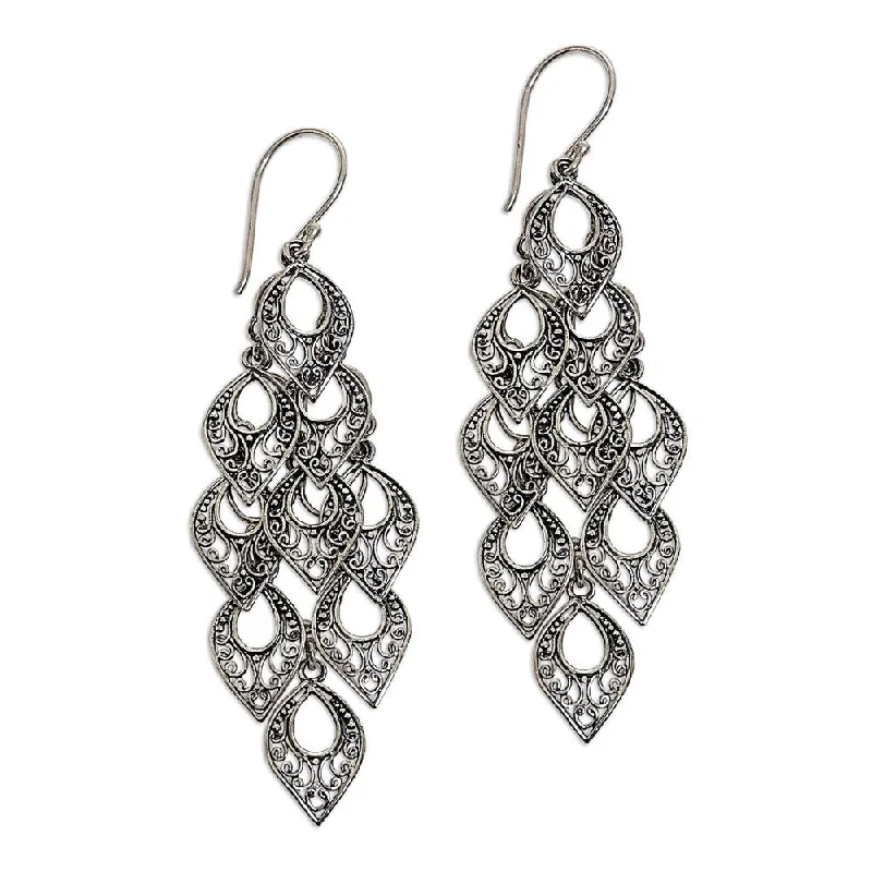 Fine braid earrings-Handmade Sterling Silver Bali Rain Earrings (Indonesia) - 3L*0.8W