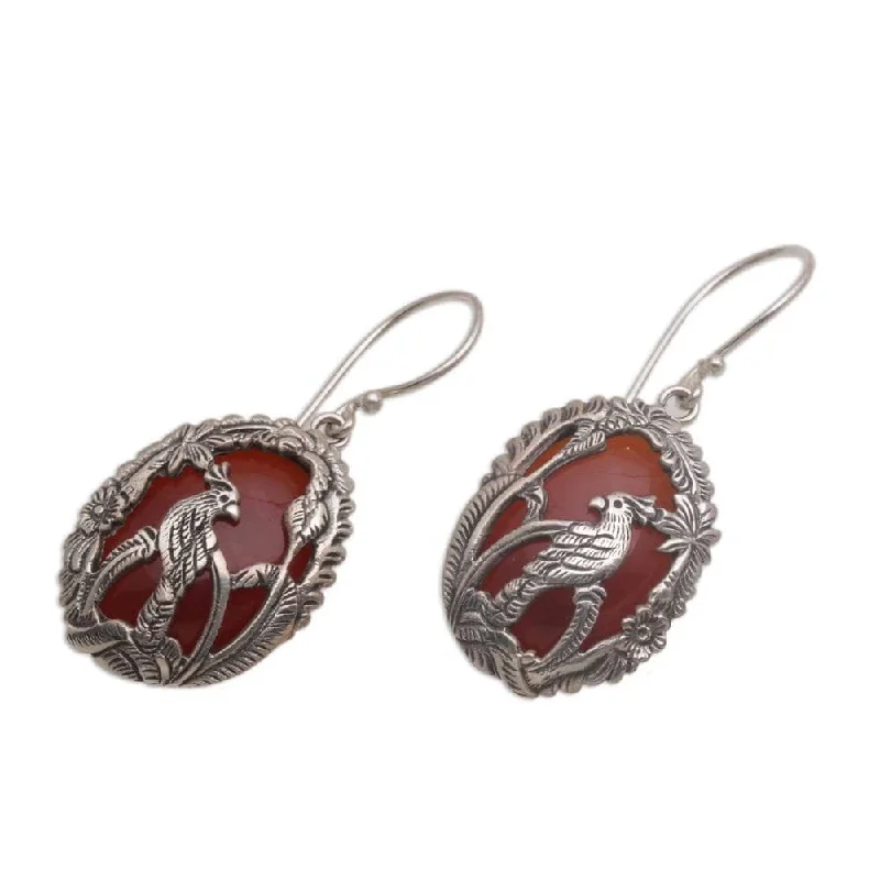 Suspended diamond earrings-Handmade Sterling Silver 'Cockatoo Garden' Carnelian Earrings (Indonesia) - 1.5L*0.7W