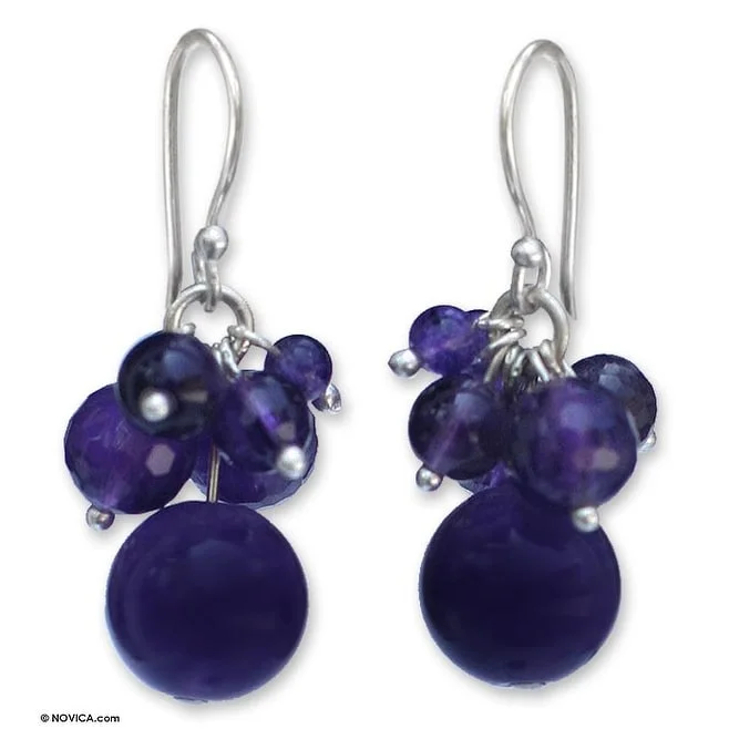 Six-stone earrings-Handmade Sterling Silver 'Friends' Amethyst Earrings (Thailand)