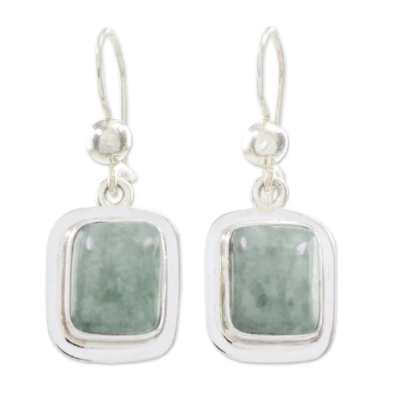 Vivid kyanite earrings-Handmade Sterling Silver 'Modern Maya' Jade Earrings (Guatemala) - Green