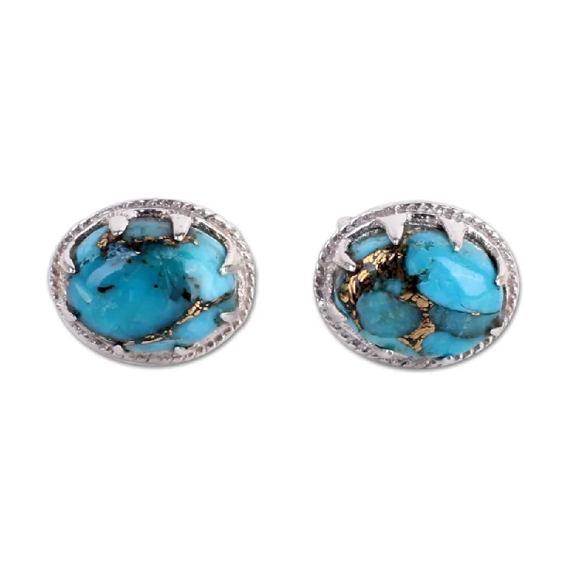 Extended diamond earrings-Handmade Sterling Silver Morning in Blue Turquoise Earrings (India) - 0.4*0.3