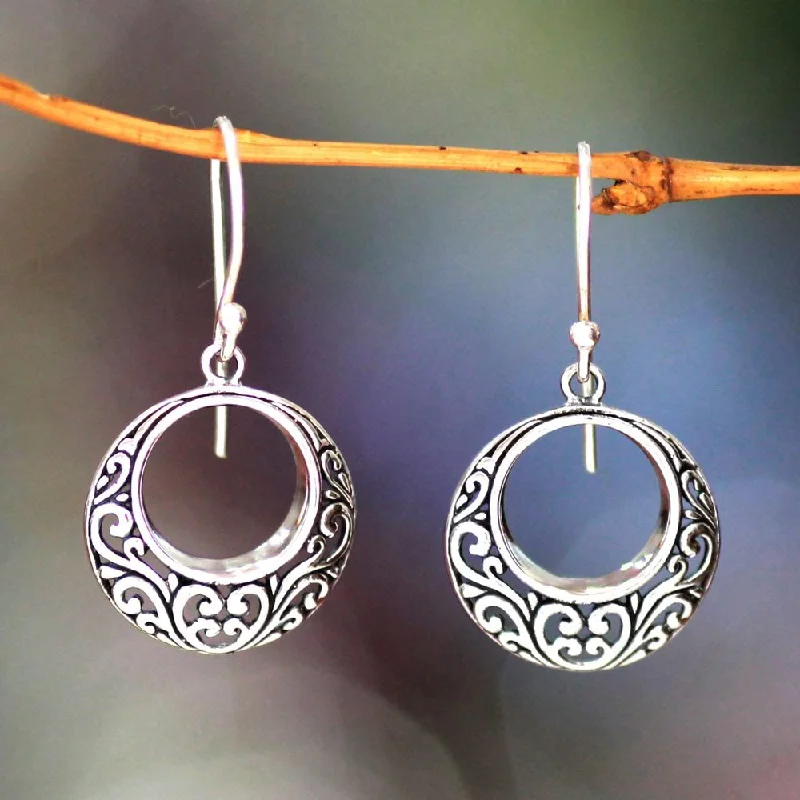 Shiny rhodium earrings-Handmade Sterling Silver 'Paradise Moon' Earrings (Indonesia)