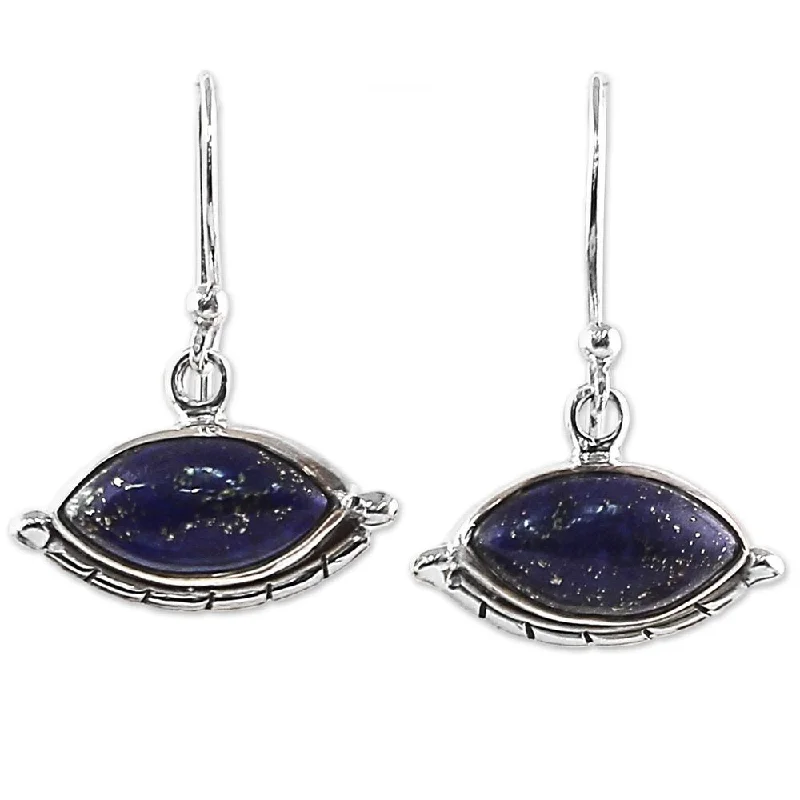 Shimmering gem earrings-Handmade Sterling Silver 'Protective Eyes in Blue' Lapis Lazuli Earrings (India)