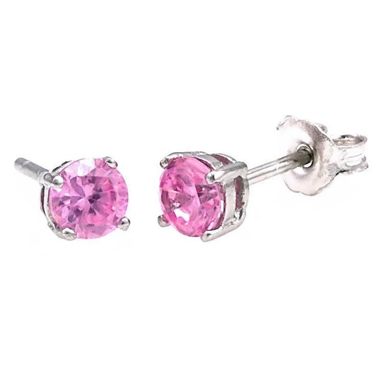 Glossy gold earrings-Harlow: 4mm 0.5c Pink Sapphire Ice CZ Basket Set Stud Earrings 925 Silver