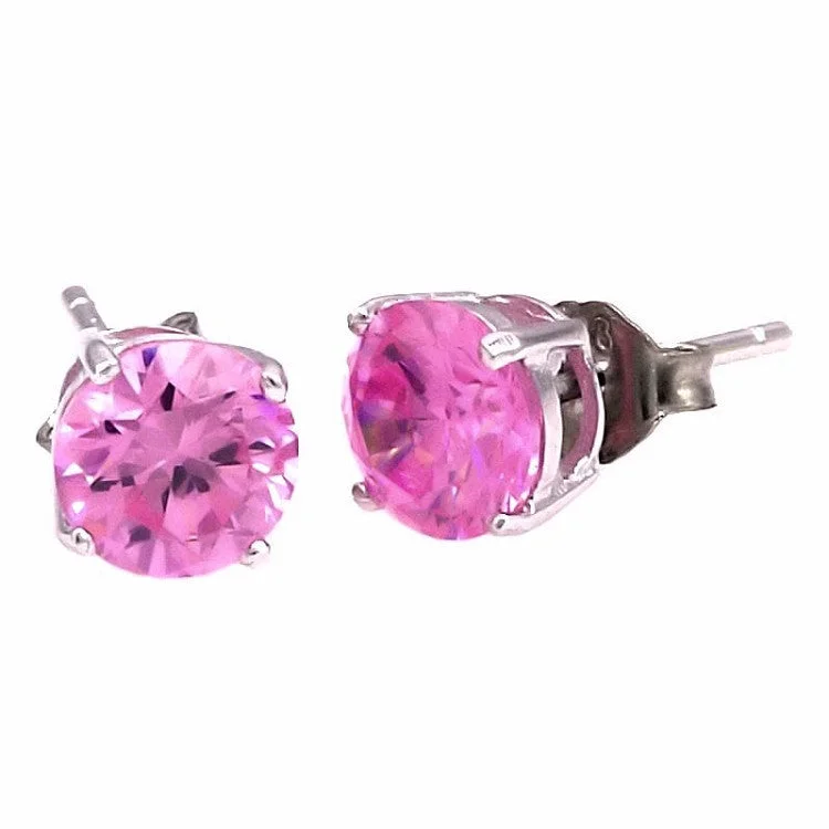 Flowing design earrings-Harlow: 6mm 1.5c Pink Sapphire Ice CZ Basket Set Stud Earrings 925 Silver