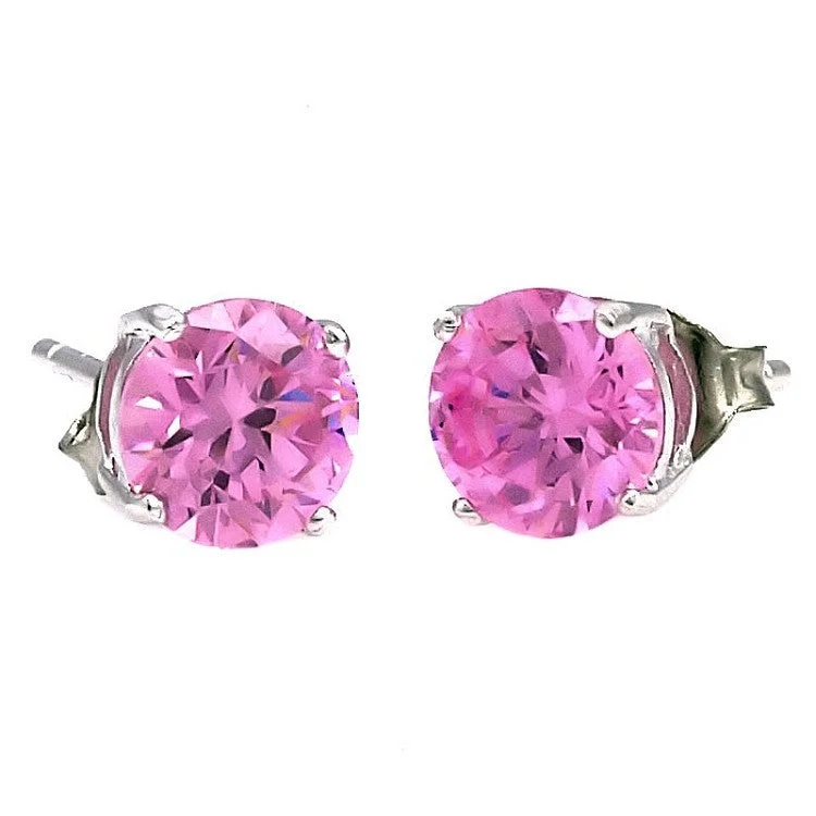 Light-carved earrings-Harlow: 7mm 2.5c Pink Sapphire Ice CZ Basket Set Stud Earrings 925 Silver