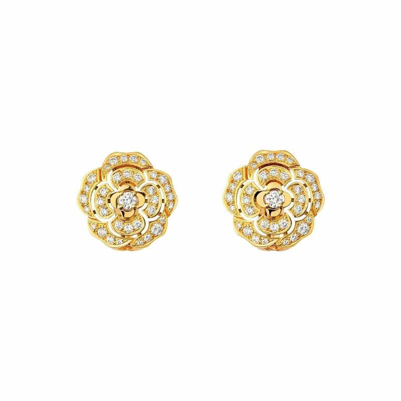 Incised gem earrings-Bouton de Camélia Earrings