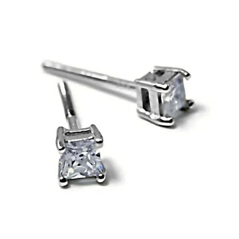 Twisted wire earrings-Kara: 0.35ct Threaded Post 3mm Princess Cut Russian CZ Stud Earrings