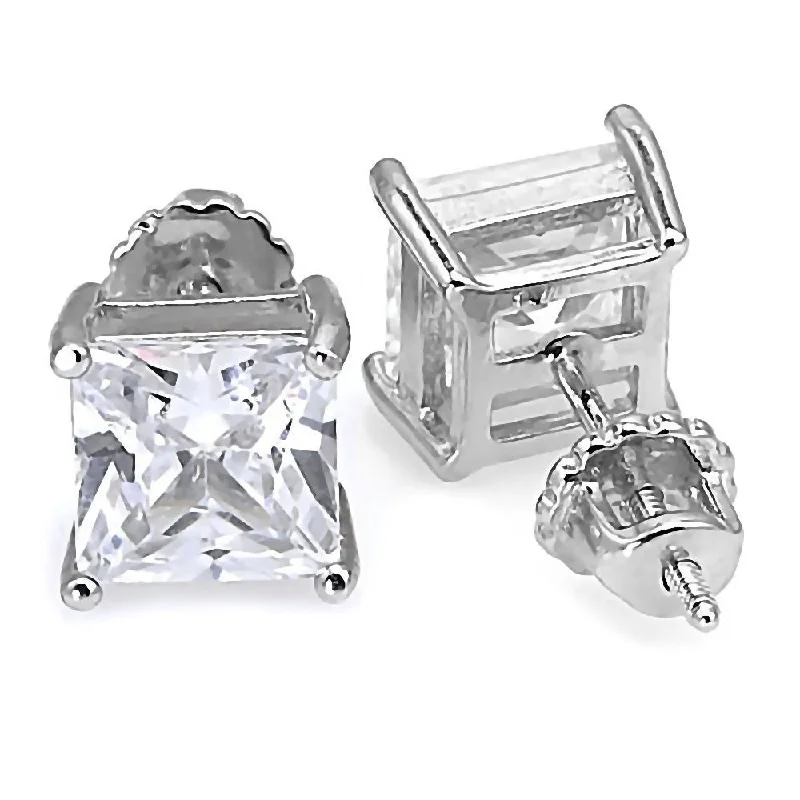 Frayed rim earrings-Kara: 5.8ct Threaded Post 8mm Princess Cut Russian CZ Stud Earrings