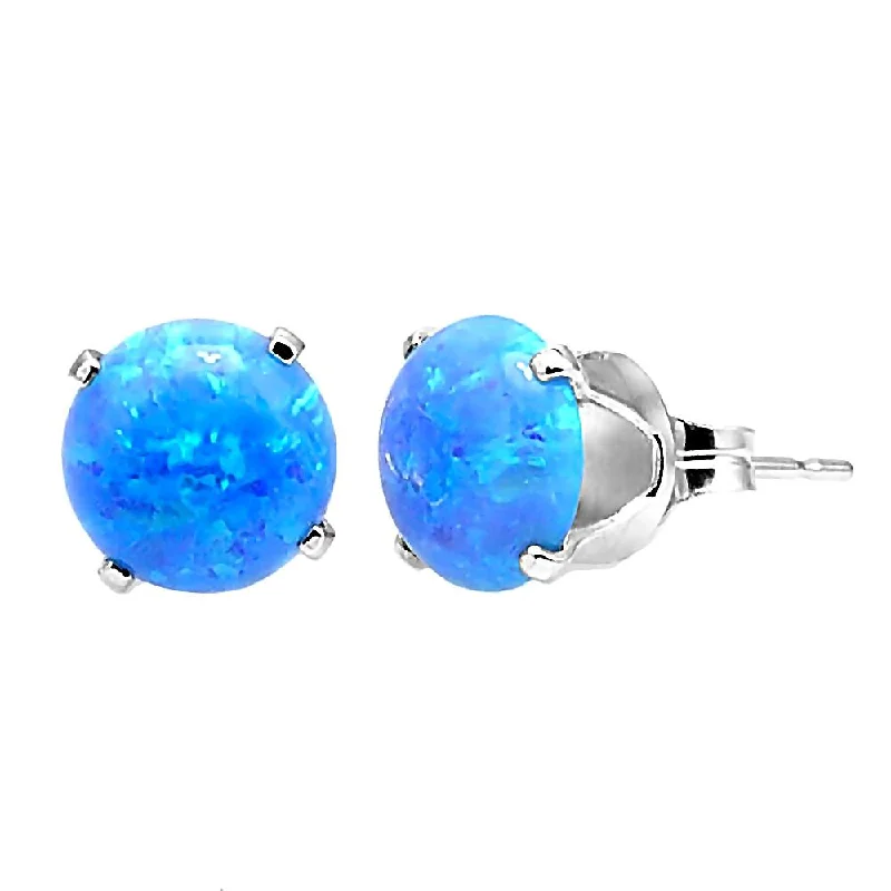 Satin cobalt earrings-Kasmira: 1.3ct 6mm Azure Blue Opal Crown Set Stud Earrings 925 Silver