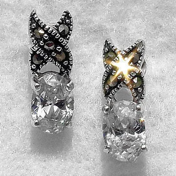 Antique howlite earrings-Kate: 2.0ct Russian Ice CZ & Marcasite Hugs-n-Kisses Post Earrings