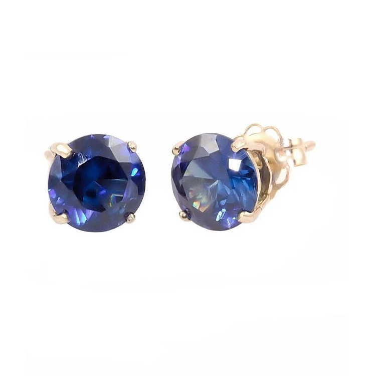 Kaye: 3mm created Sapphire 14K Yellow Gold Cast Basket Stud Earrings