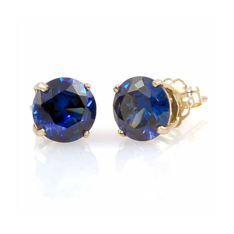 Clipped earrings-Kaye: 5mm created Sapphire 14K Yellow Gold Cast Basket Stud Earrings