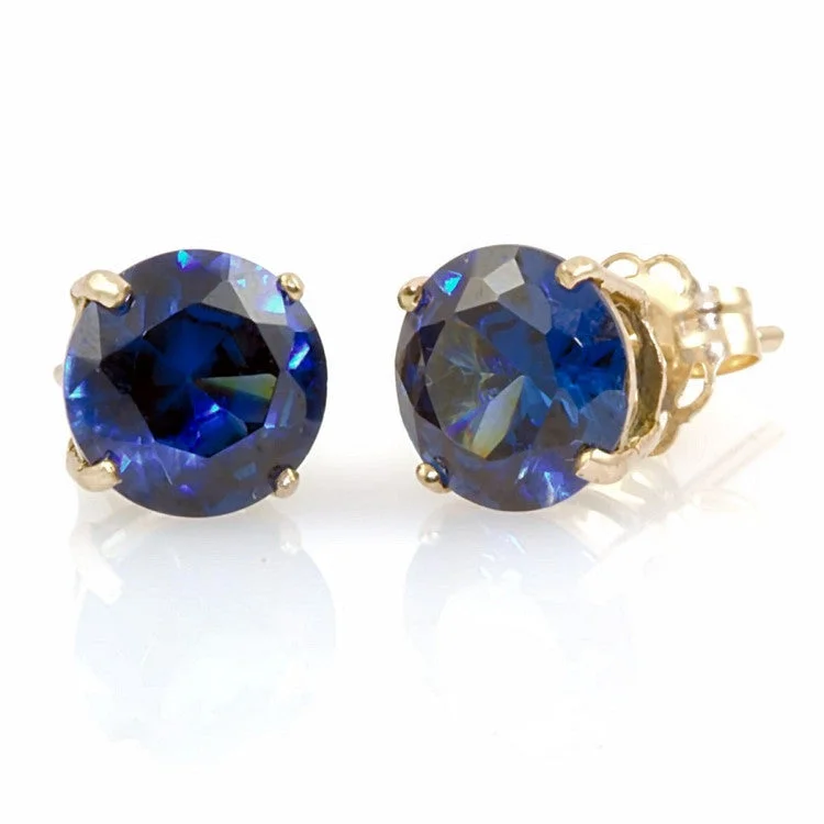 Vivid diamond earrings-Kaye: 6mm created Sapphire 14K Yellow Gold Cast Basket Stud Earrings