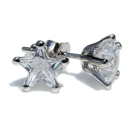 Ridge gem earrings-Keira K Sterling Silver 7mm Star Cut Russian Ice on Fire Stud Earrings