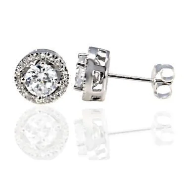 Textured stone earrings-Kristina: 6mm Russian Ice CZ Studs with Removable Halo Earring Jacket