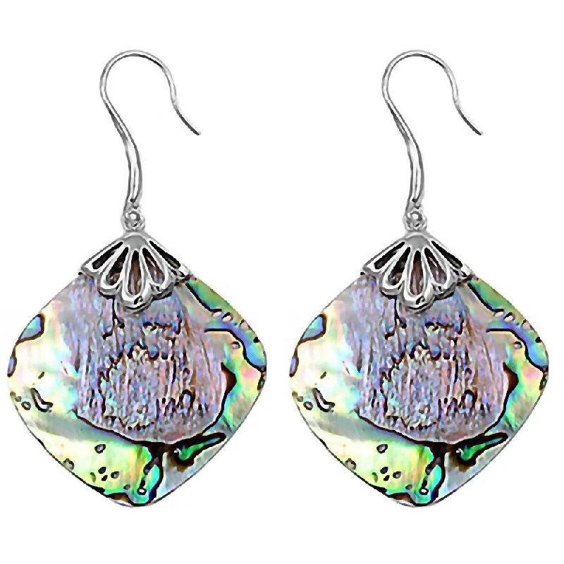 Spike motif earrings-Lane: Abalone Shell Diamond-shape Silver Dangle Drop Earrings