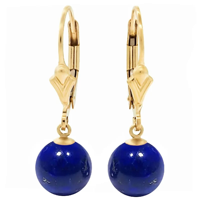 Lone pearl earrings-Lapis Lazuli Ball Drop Leverback Earrings 14-20 Gold Filled