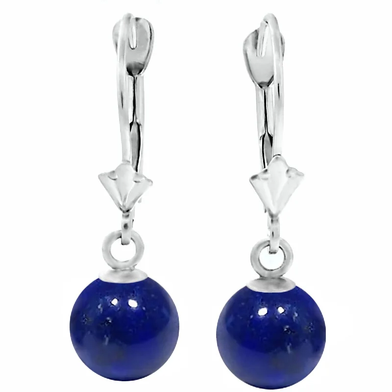 Dusk-cut earrings-Lapis Lazuli Ball Drop Leverback Earrings 14K White Gold