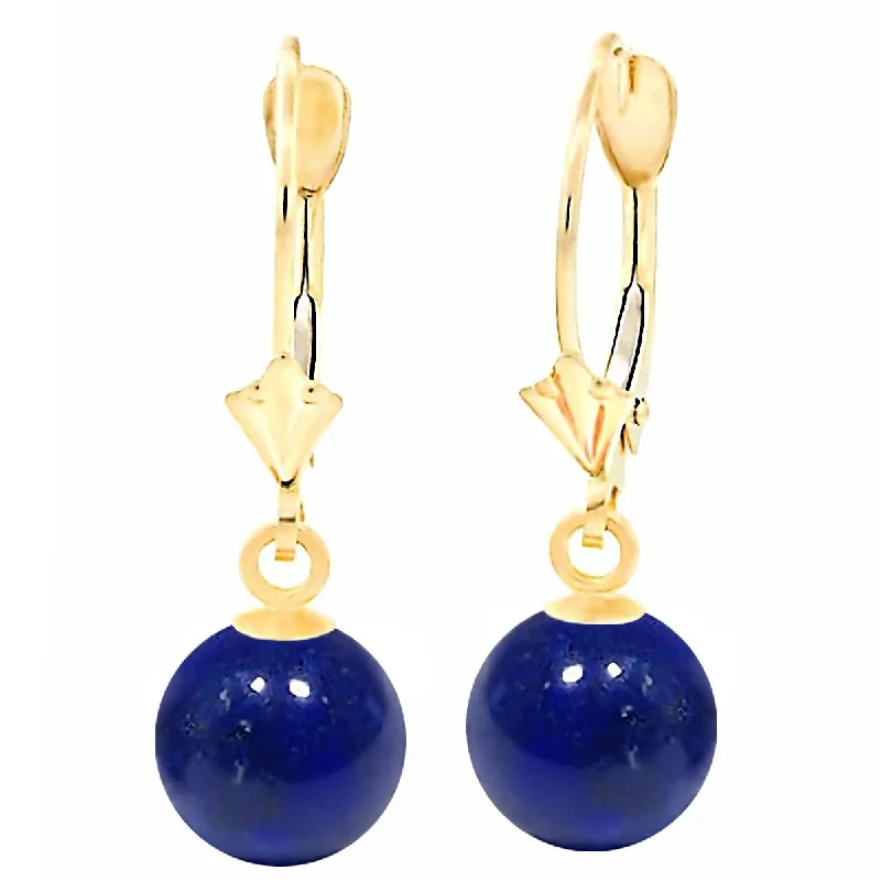 Halo-effect earrings-Lapis Lazuli Ball Drop Leverback Earrings 14K Yellow Gold