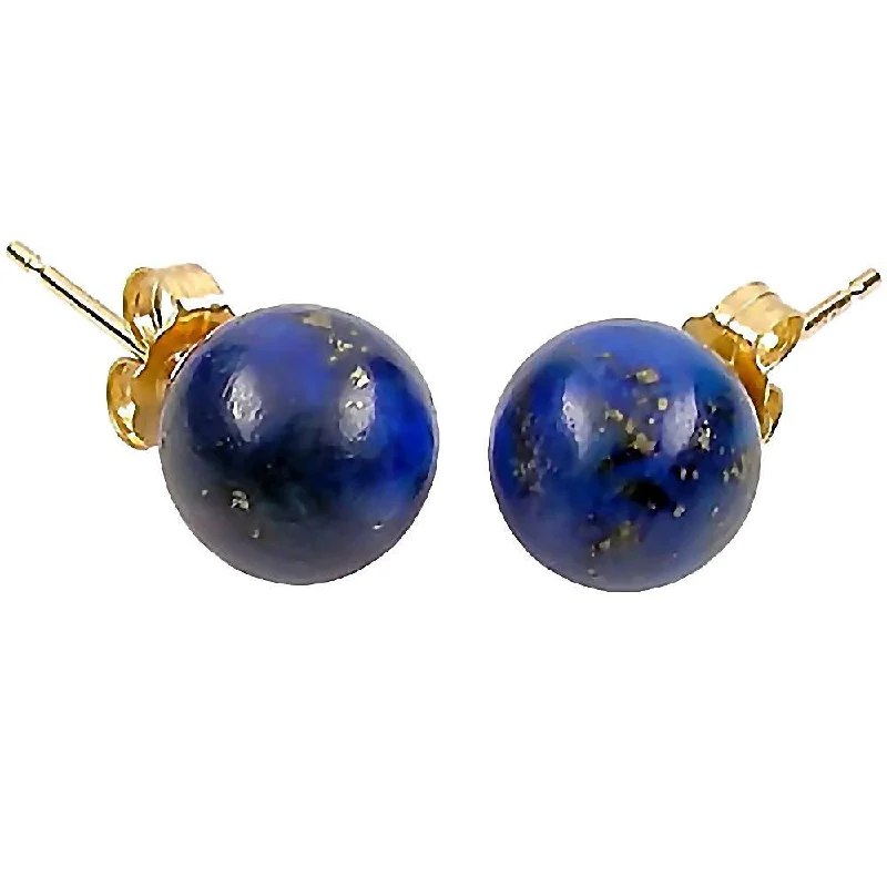 Glossy gold earrings-Lapis Lazuli Ball Stud Post Earrings 14-20 Gold Filled