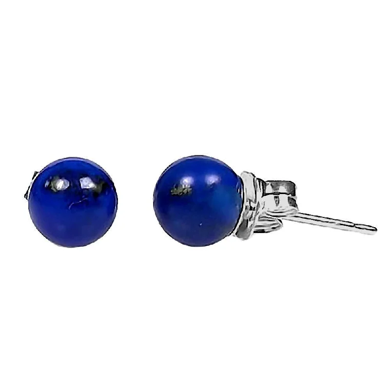 Stout-band earrings-Lapis Lazuli Ball Stud Post Earrings 14K White Gold