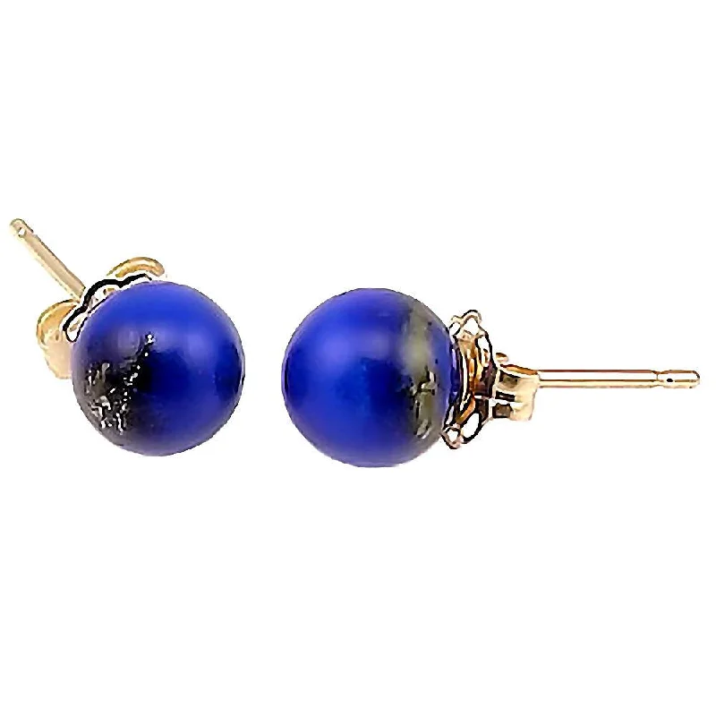 Scored hoop earrings-Lapis Lazuli Ball Stud Post Earrings 14K Yellow Gold