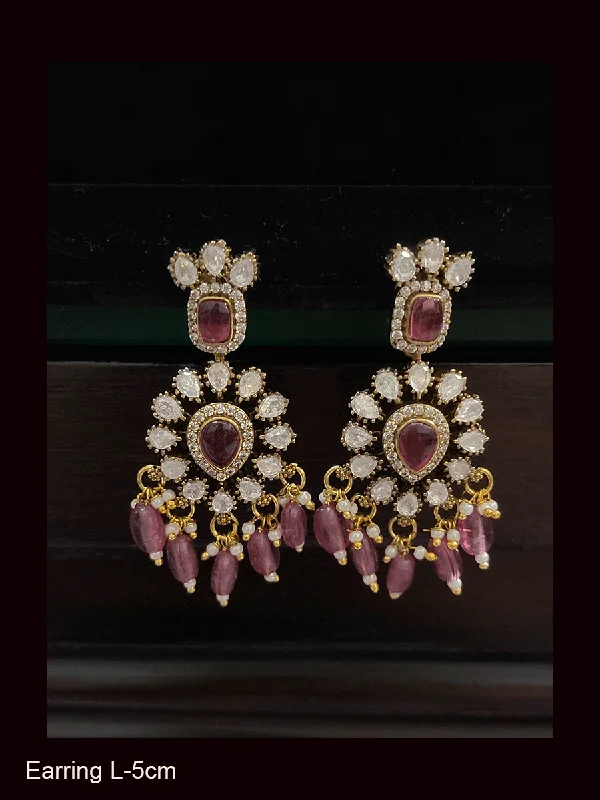 Sparkling silver earrings-Leaf design kundan earrings with coloured drops